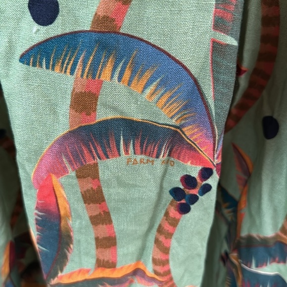 Farm Rio Anthropologie Tie-Front Linen Maxi Dress Green Motif Tropical Medium - Picture 10 of 11